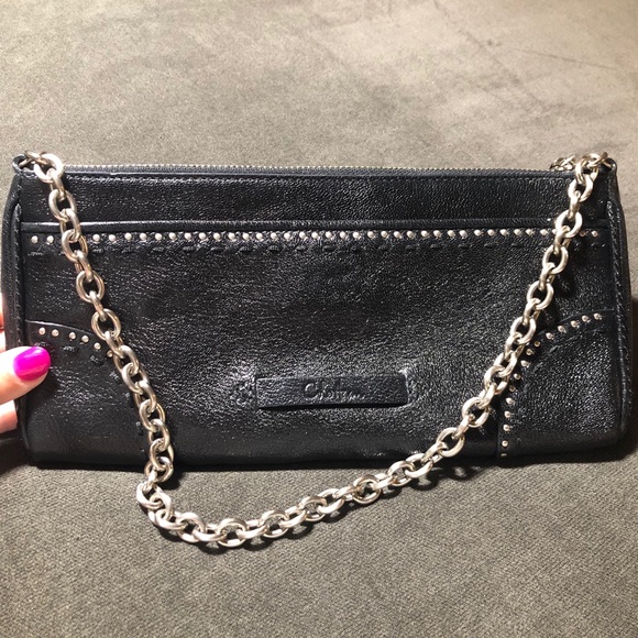 black clutch with silver chain